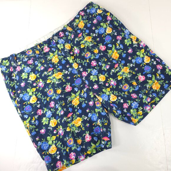 POLO RALPH LAUREN FLORAL MEN'S SIZE 36 CHINO SHORTS LINEN BLEND FLAT FRONT *EUC* - Picture 1 of 16